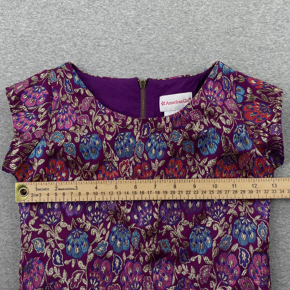 American Girl Purple Floral Metallic Holiday Party Dress Size 7 Blue Satin Sash - Picture 4 of 13